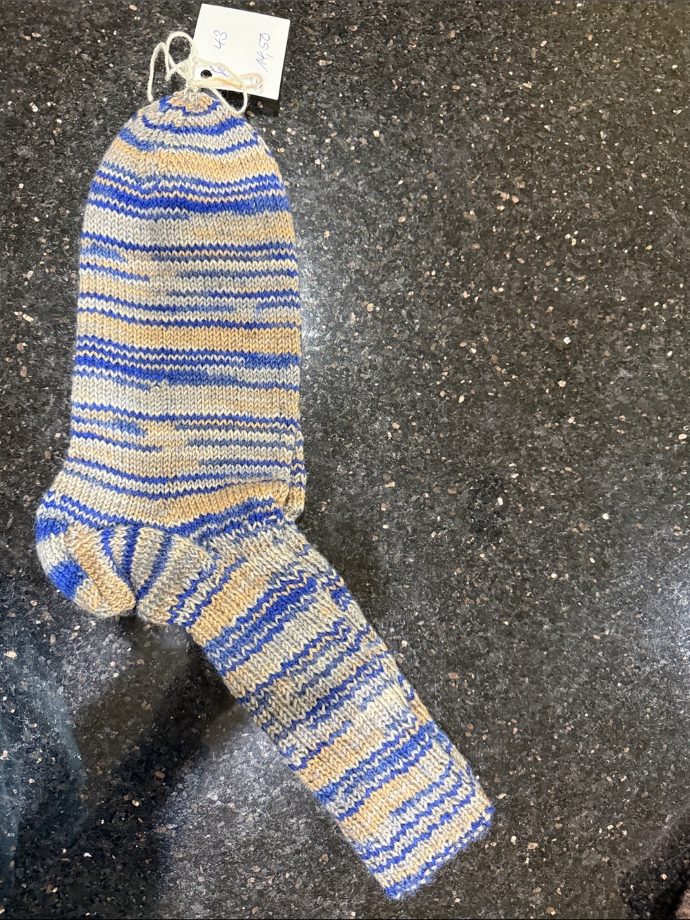 Hand knitted wool Striped Blue and Tan Men's Crew Sock